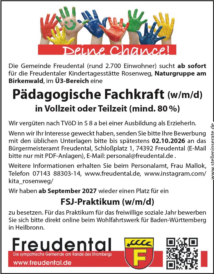 Paedagogische Fachkraft Naturgruppe Birkenwald gesucht